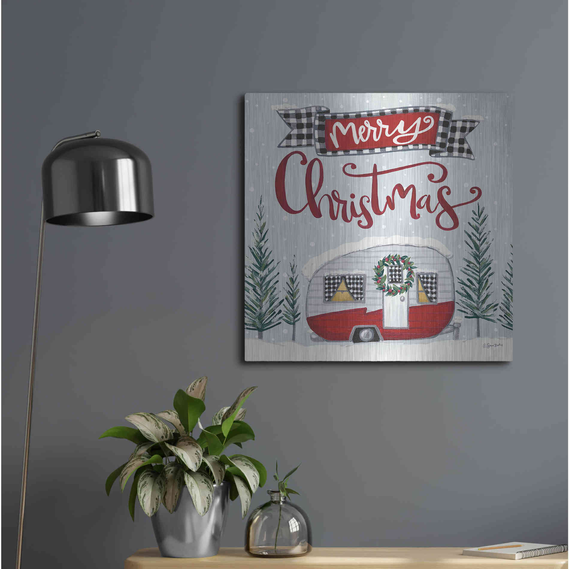 Luxe Metal Art 'Merry Christmas Camper' by Sara Baker, Metal Wall Art,24x24