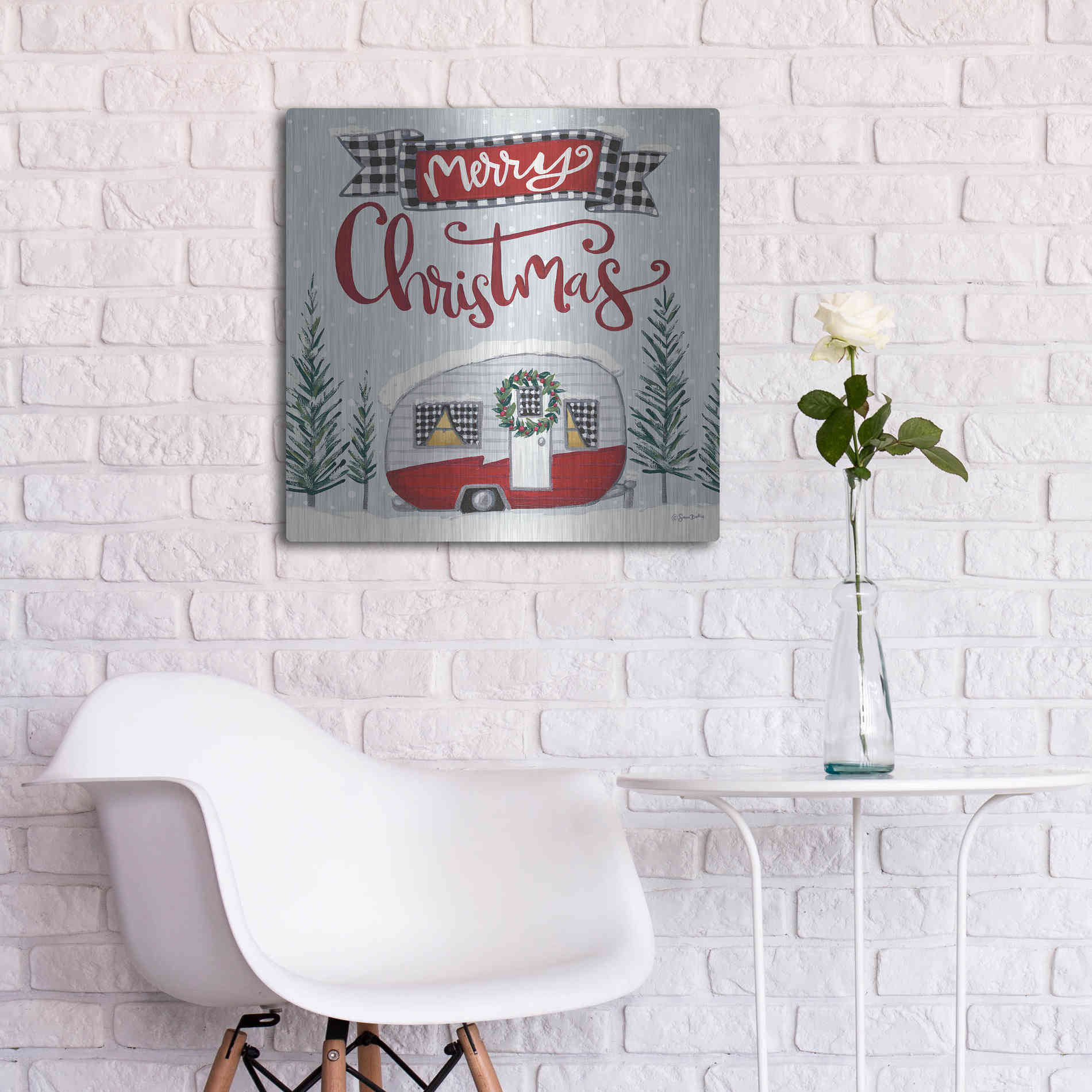 Luxe Metal Art 'Merry Christmas Camper' by Sara Baker, Metal Wall Art,24x24