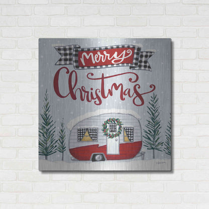 Luxe Metal Art 'Merry Christmas Camper' by Sara Baker, Metal Wall Art,36x36