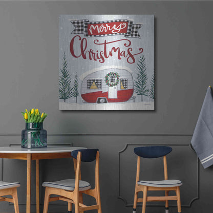 Luxe Metal Art 'Merry Christmas Camper' by Sara Baker, Metal Wall Art,36x36