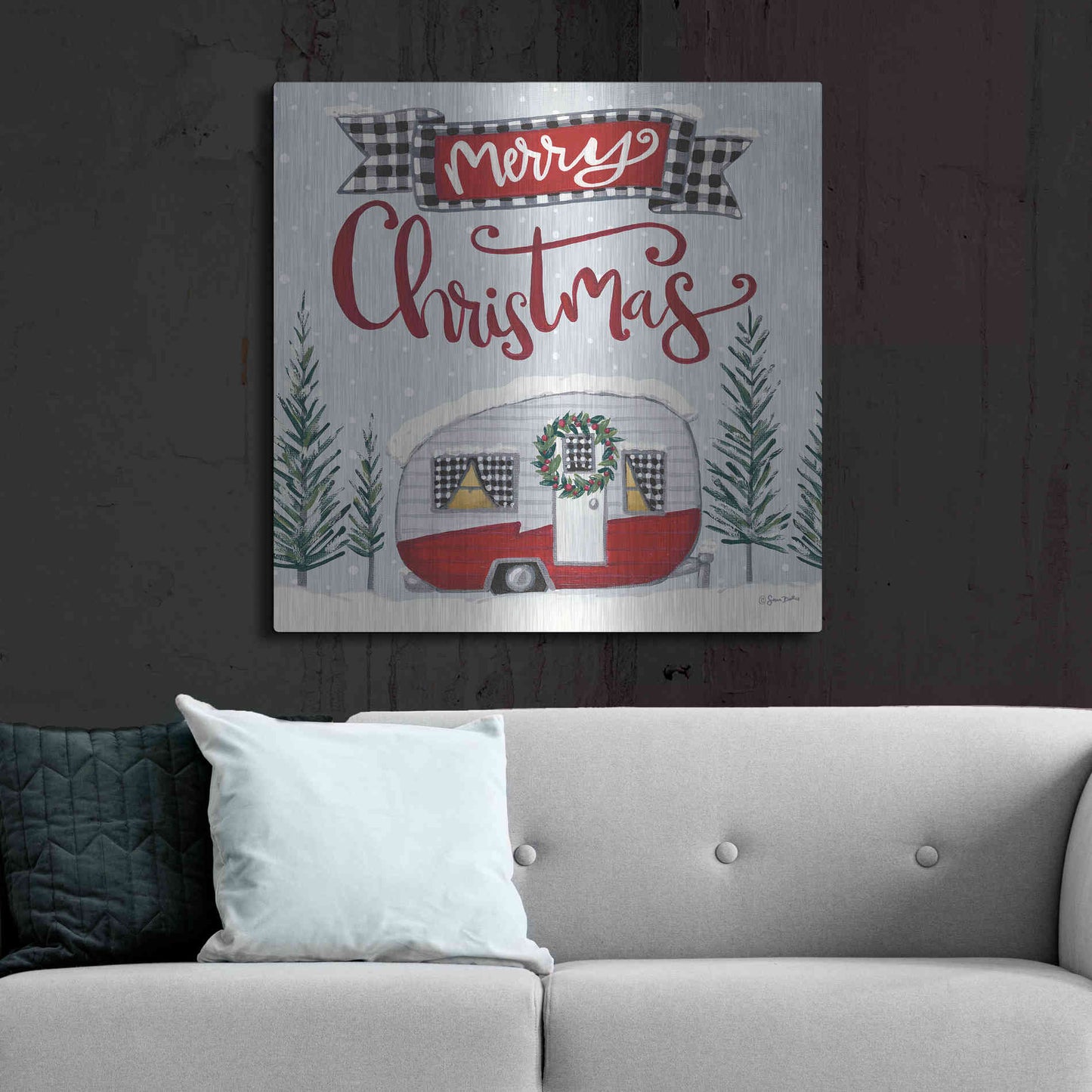 Luxe Metal Art 'Merry Christmas Camper' by Sara Baker, Metal Wall Art,36x36