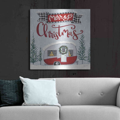 Luxe Metal Art 'Merry Christmas Camper' by Sara Baker, Metal Wall Art,36x36