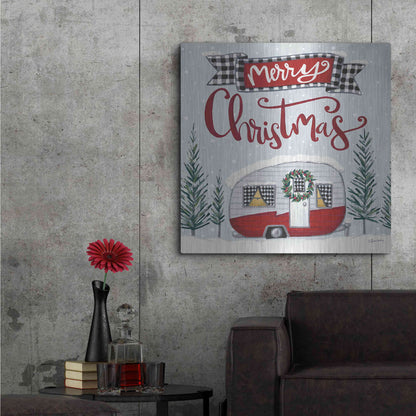 Luxe Metal Art 'Merry Christmas Camper' by Sara Baker, Metal Wall Art,36x36