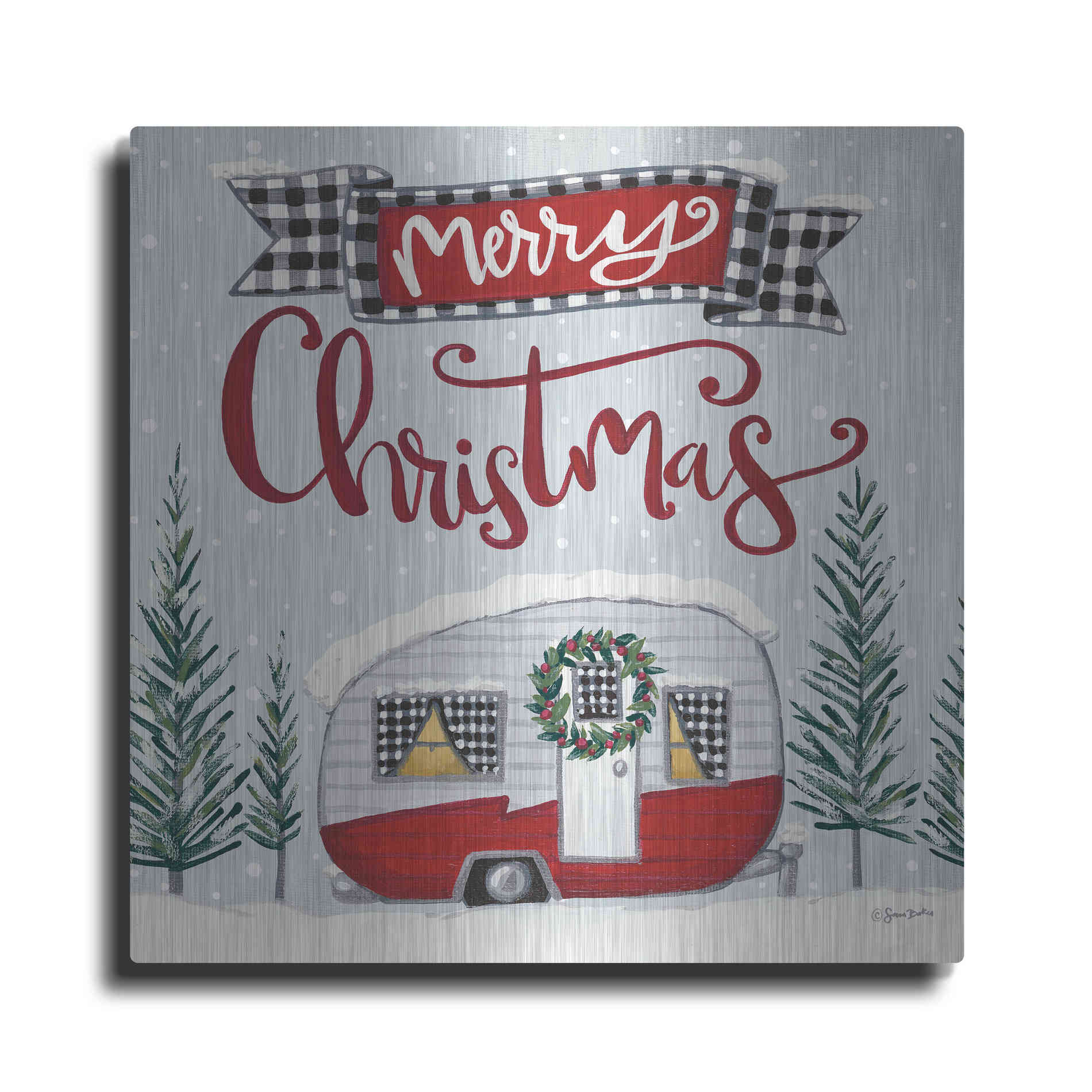 Luxe Metal Art 'Merry Christmas Camper' by Sara Baker, Metal Wall Art