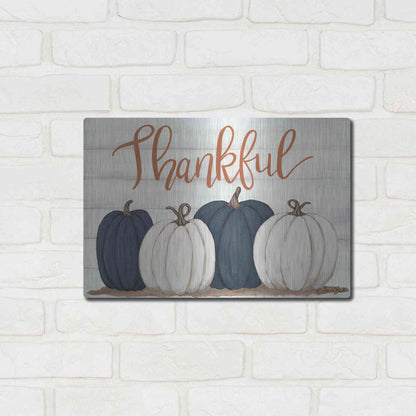 Luxe Metal Art 'Thankful Pumpkins 2' by Sara Baker, Metal Wall Art,16x12