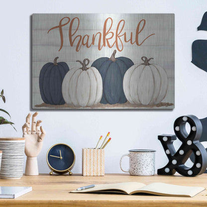 Luxe Metal Art 'Thankful Pumpkins 2' by Sara Baker, Metal Wall Art,16x12