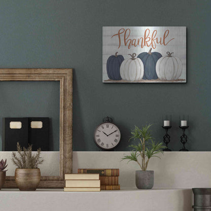 Luxe Metal Art 'Thankful Pumpkins 2' by Sara Baker, Metal Wall Art,16x12