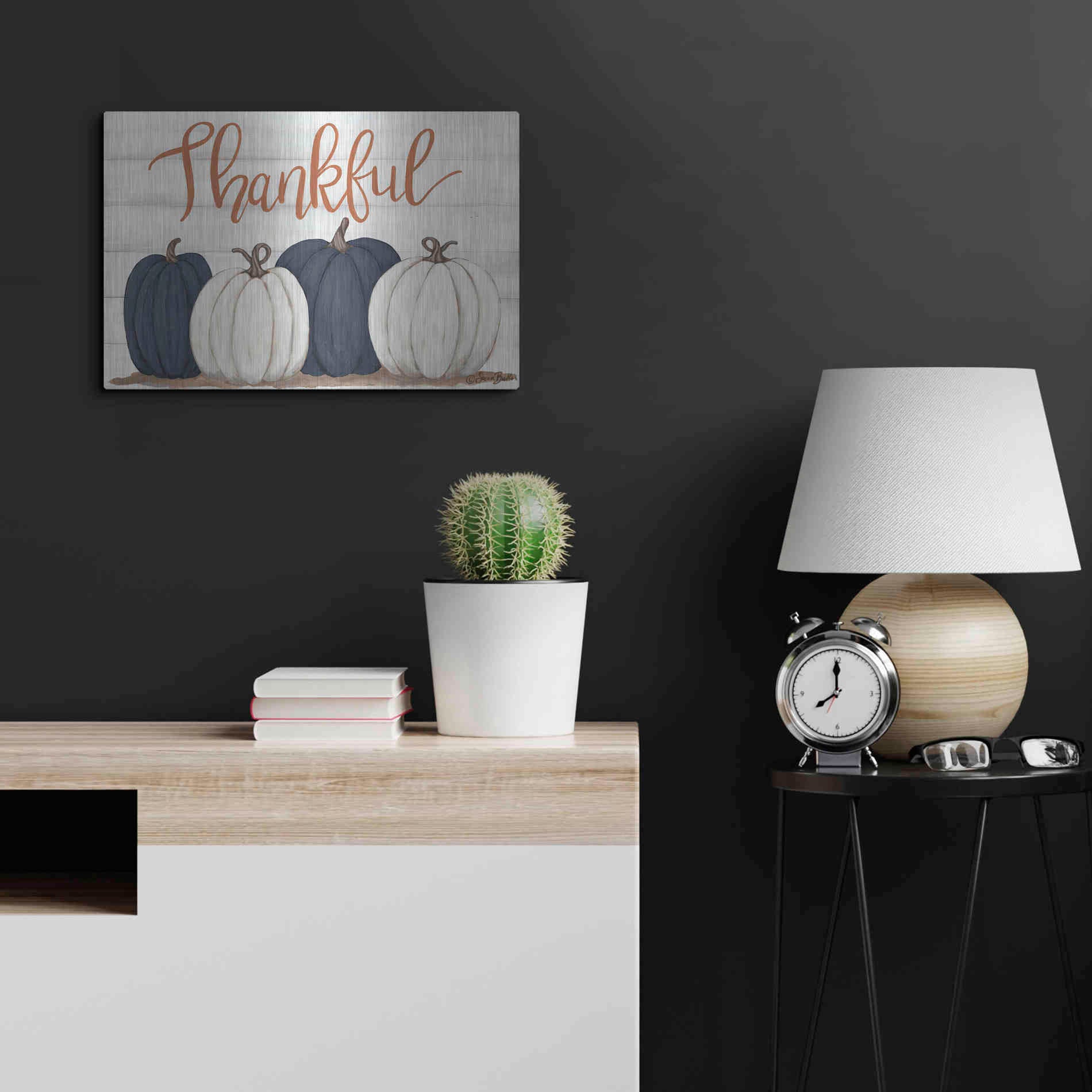 Luxe Metal Art 'Thankful Pumpkins 2' by Sara Baker, Metal Wall Art,24x16