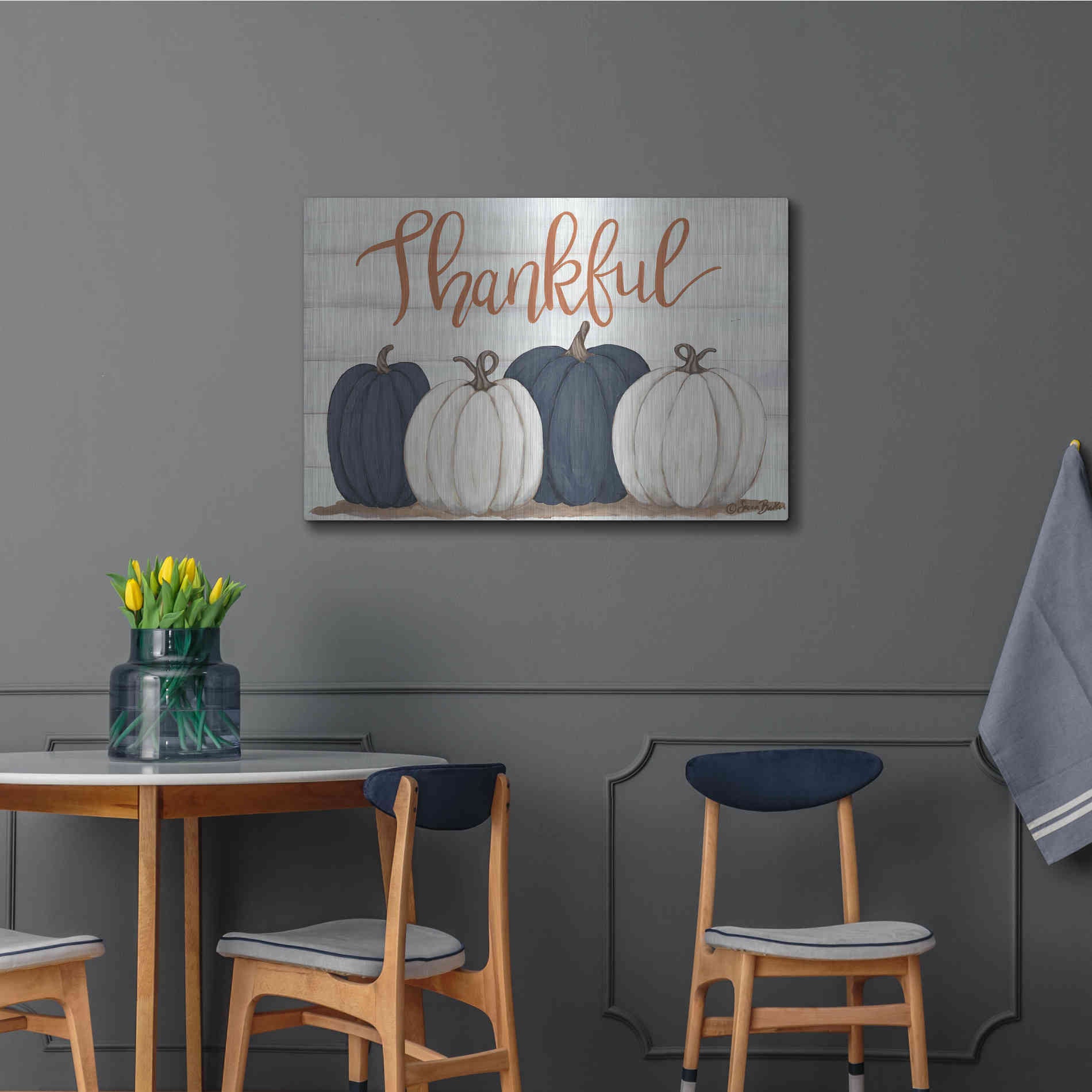 Luxe Metal Art 'Thankful Pumpkins 2' by Sara Baker, Metal Wall Art,36x24