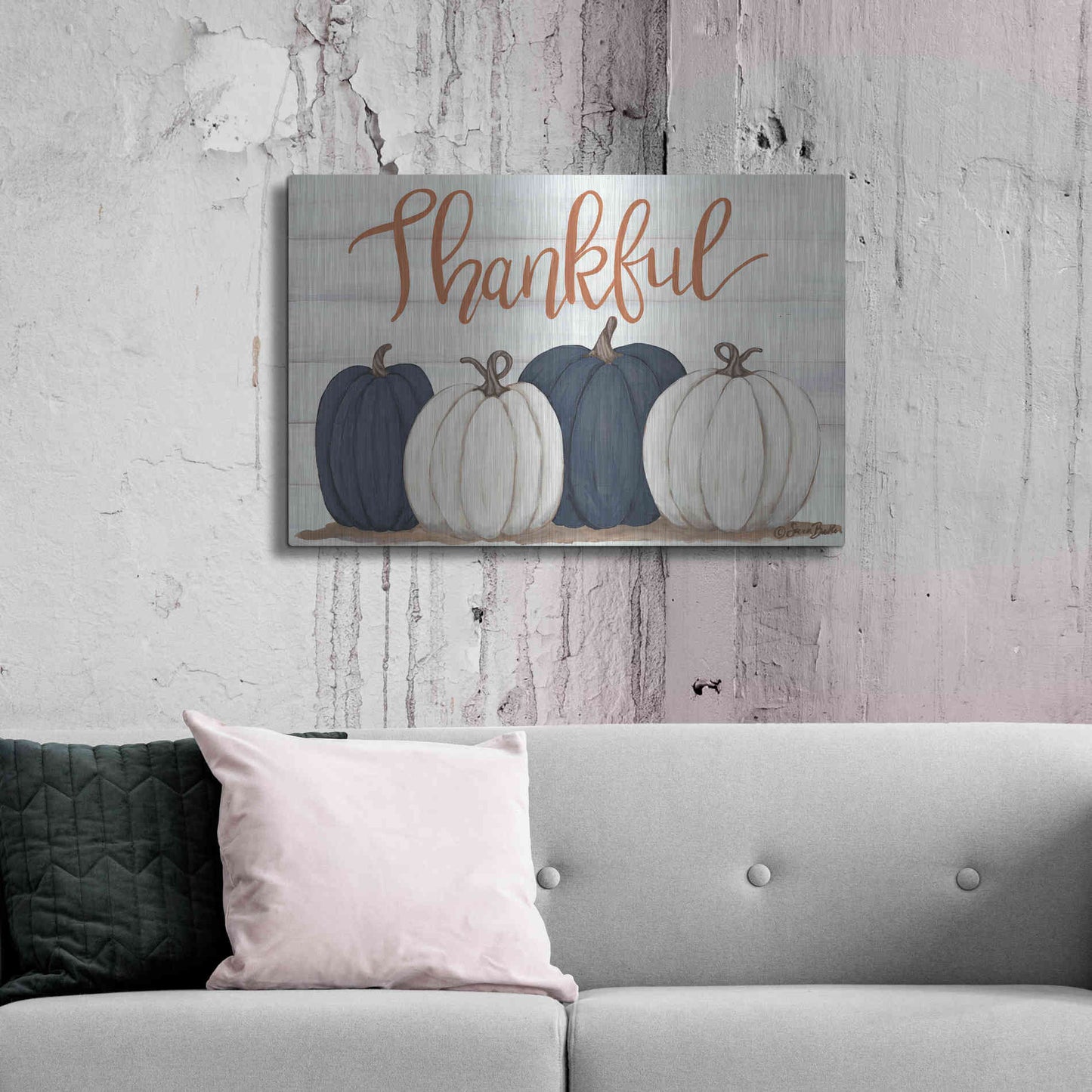 Luxe Metal Art 'Thankful Pumpkins 2' by Sara Baker, Metal Wall Art,36x24