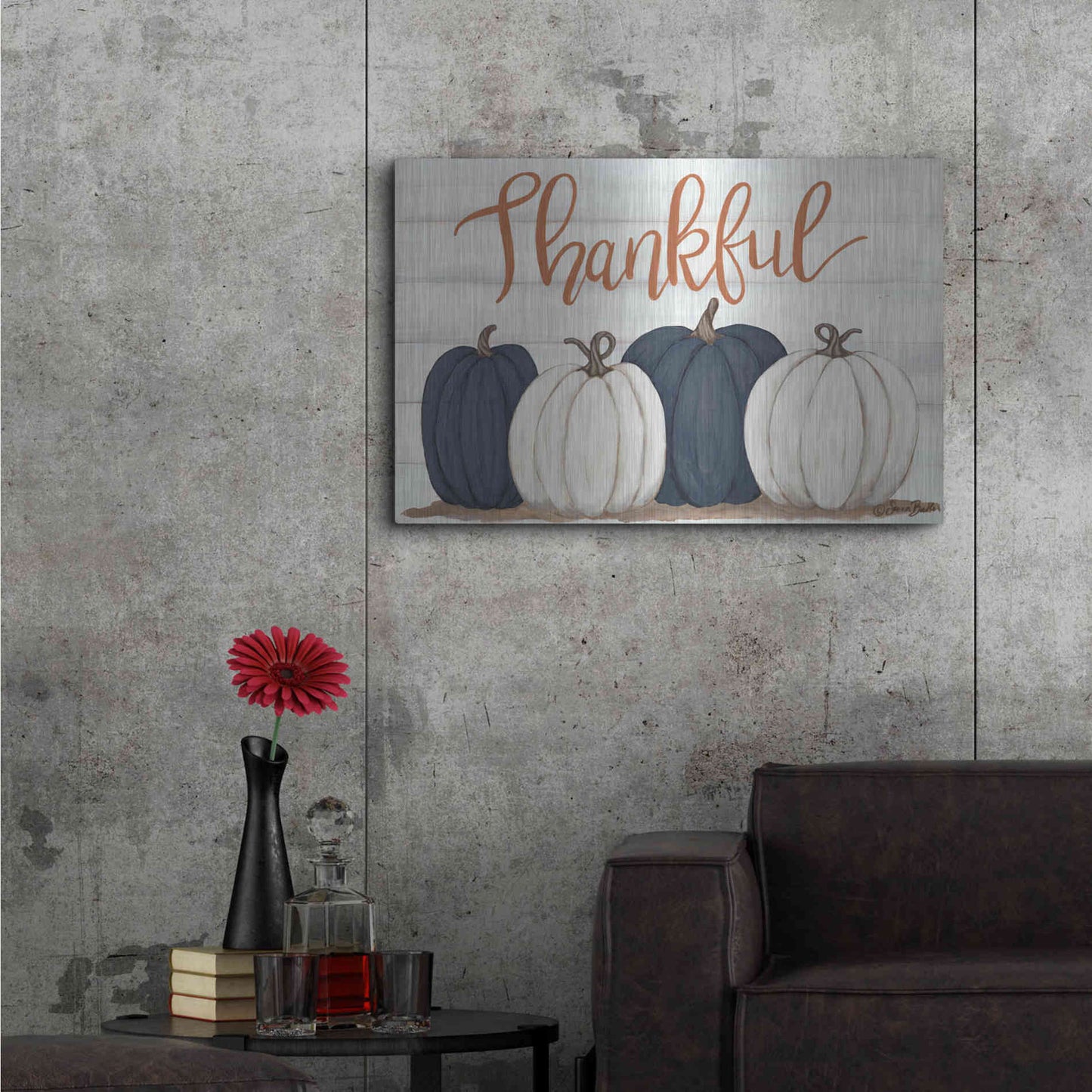 Luxe Metal Art 'Thankful Pumpkins 2' by Sara Baker, Metal Wall Art,36x24
