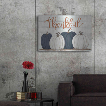 Luxe Metal Art 'Thankful Pumpkins 2' by Sara Baker, Metal Wall Art,36x24