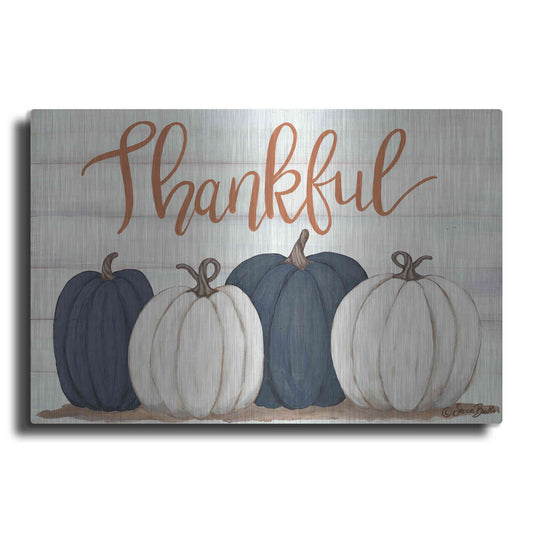 Luxe Metal Art 'Thankful Pumpkins 2' by Sara Baker, Metal Wall Art