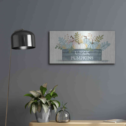 Luxe Metal Art 'U-Pick Pumpkins' by Sara Baker, Metal Wall Art,24x12