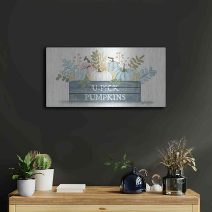 Luxe Metal Art 'U-Pick Pumpkins' by Sara Baker, Metal Wall Art,24x12