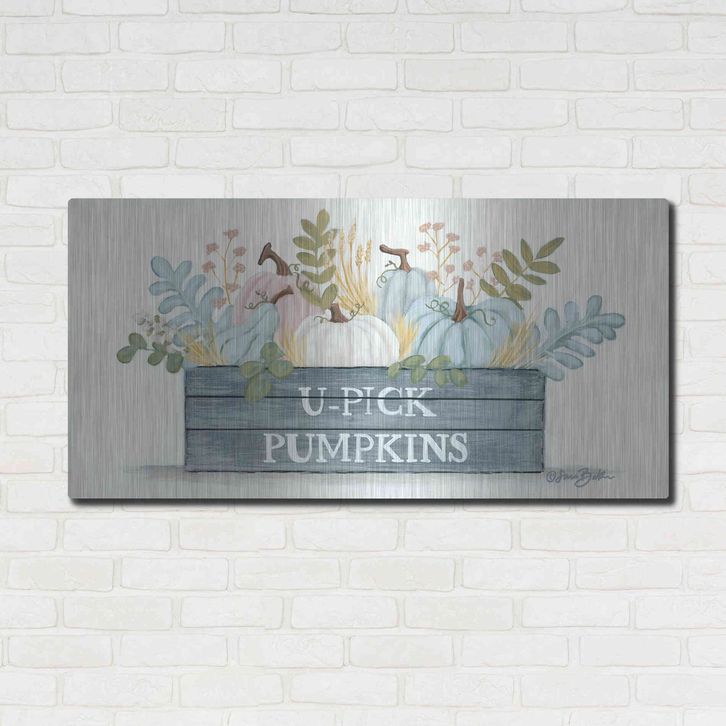 Luxe Metal Art 'U-Pick Pumpkins' by Sara Baker, Metal Wall Art,48x24