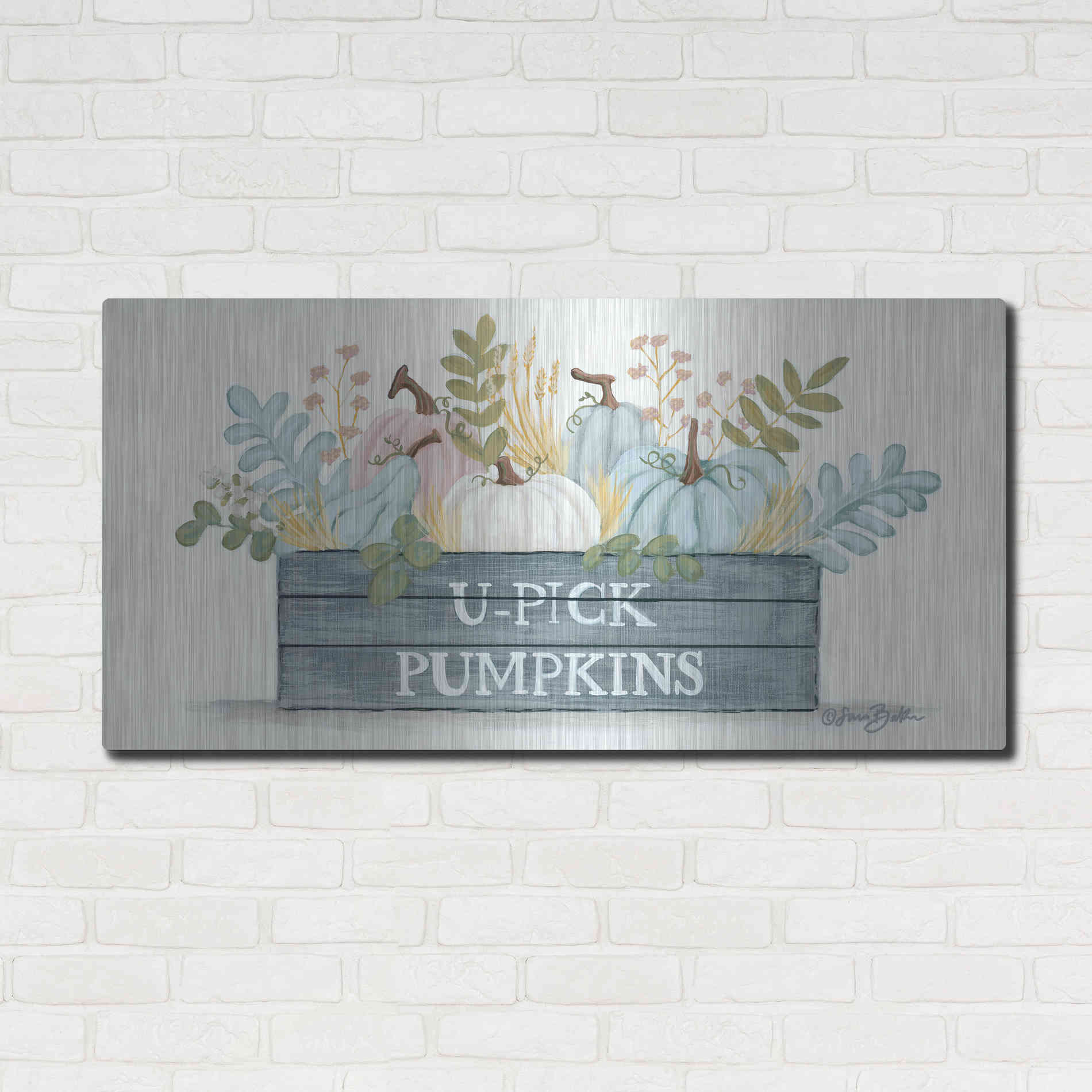 Luxe Metal Art 'U-Pick Pumpkins' by Sara Baker, Metal Wall Art,48x24