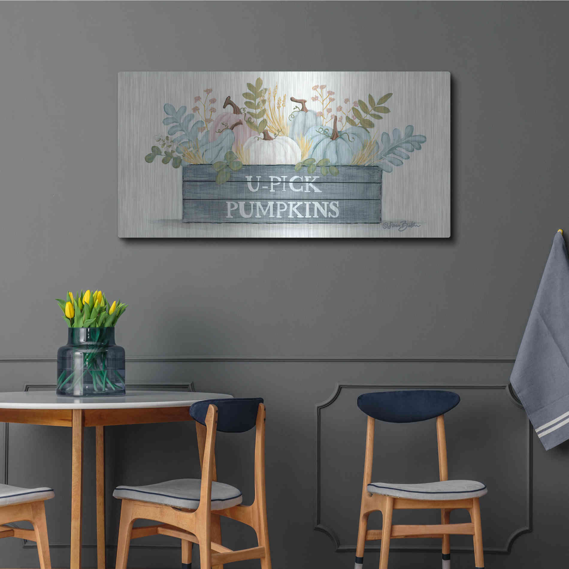 Luxe Metal Art 'U-Pick Pumpkins' by Sara Baker, Metal Wall Art,48x24