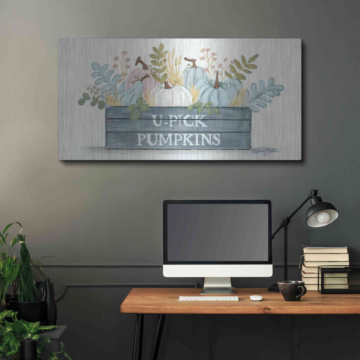 Luxe Metal Art 'U-Pick Pumpkins' by Sara Baker, Metal Wall Art,48x24