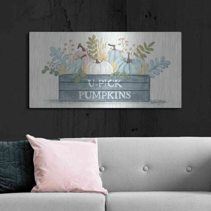Luxe Metal Art 'U-Pick Pumpkins' by Sara Baker, Metal Wall Art,48x24