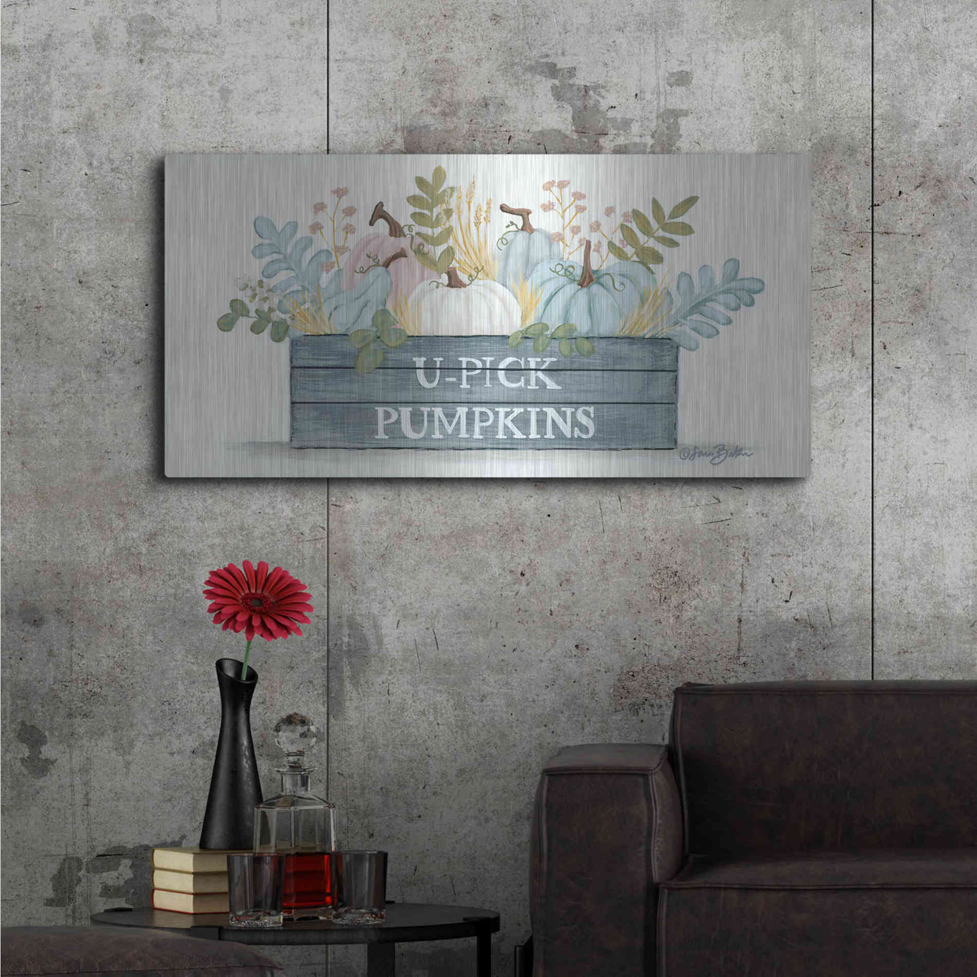 Luxe Metal Art 'U-Pick Pumpkins' by Sara Baker, Metal Wall Art,48x24