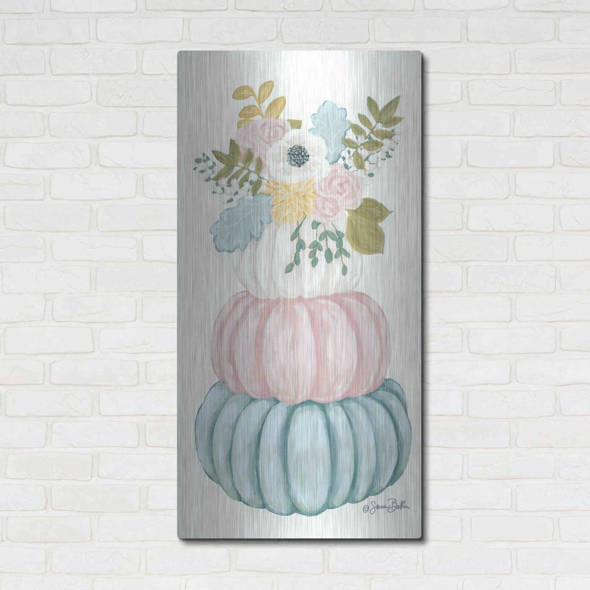 Luxe Metal Art 'Floral Pumpkins' by Sara Baker, Metal Wall Art,24x48