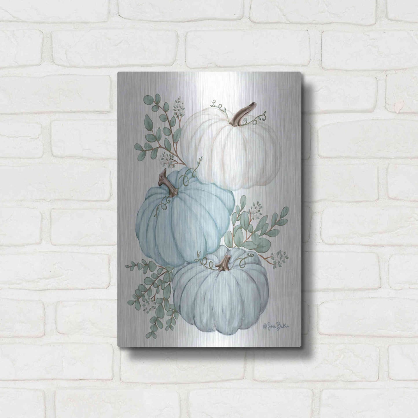 Luxe Metal Art 'Pumpkin Trio' by Sara Baker, Metal Wall Art,12x16