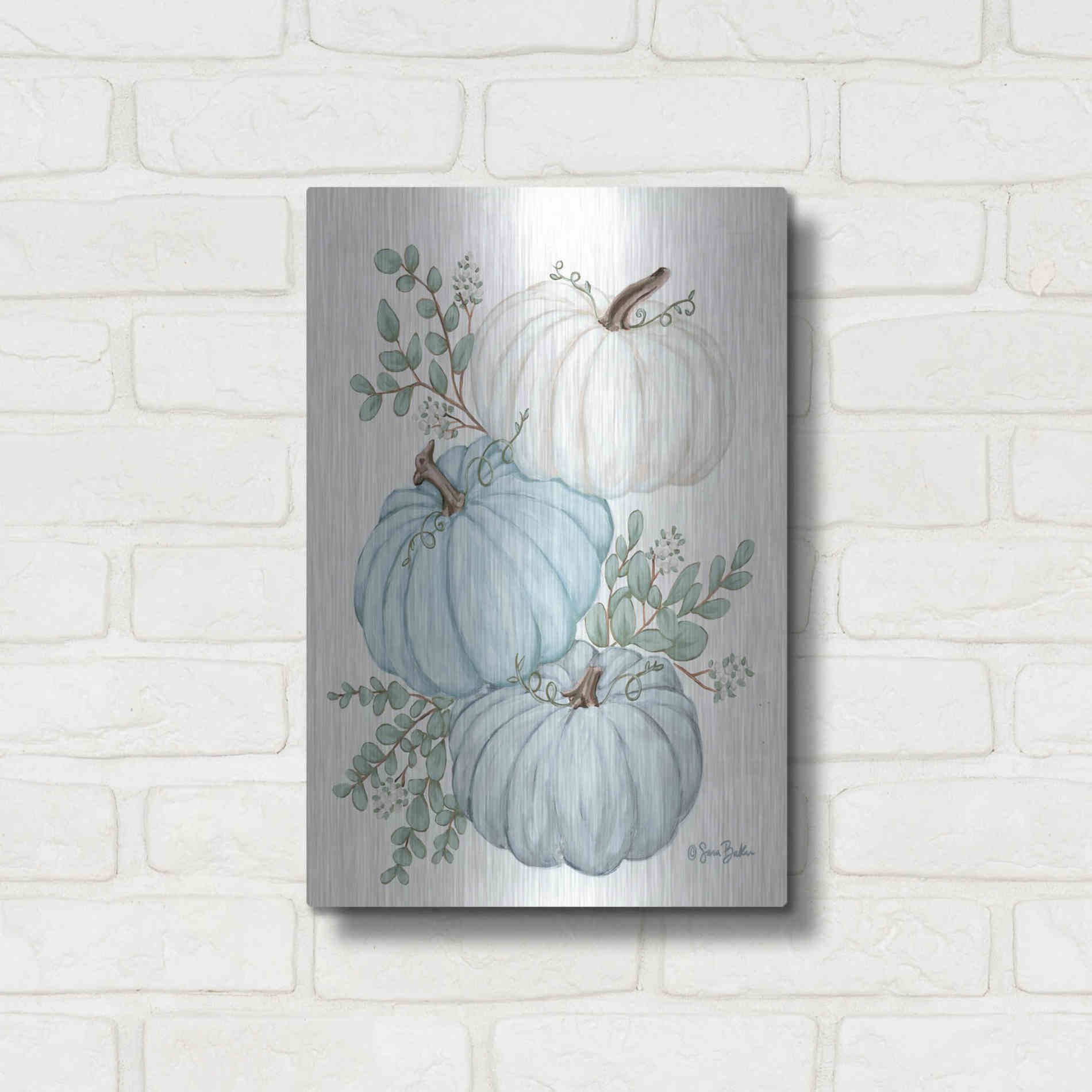 Luxe Metal Art 'Pumpkin Trio' by Sara Baker, Metal Wall Art,12x16