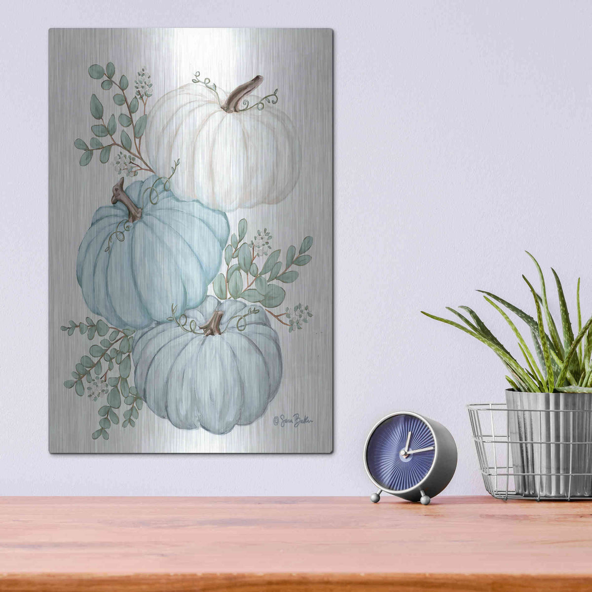 Luxe Metal Art 'Pumpkin Trio' by Sara Baker, Metal Wall Art,12x16
