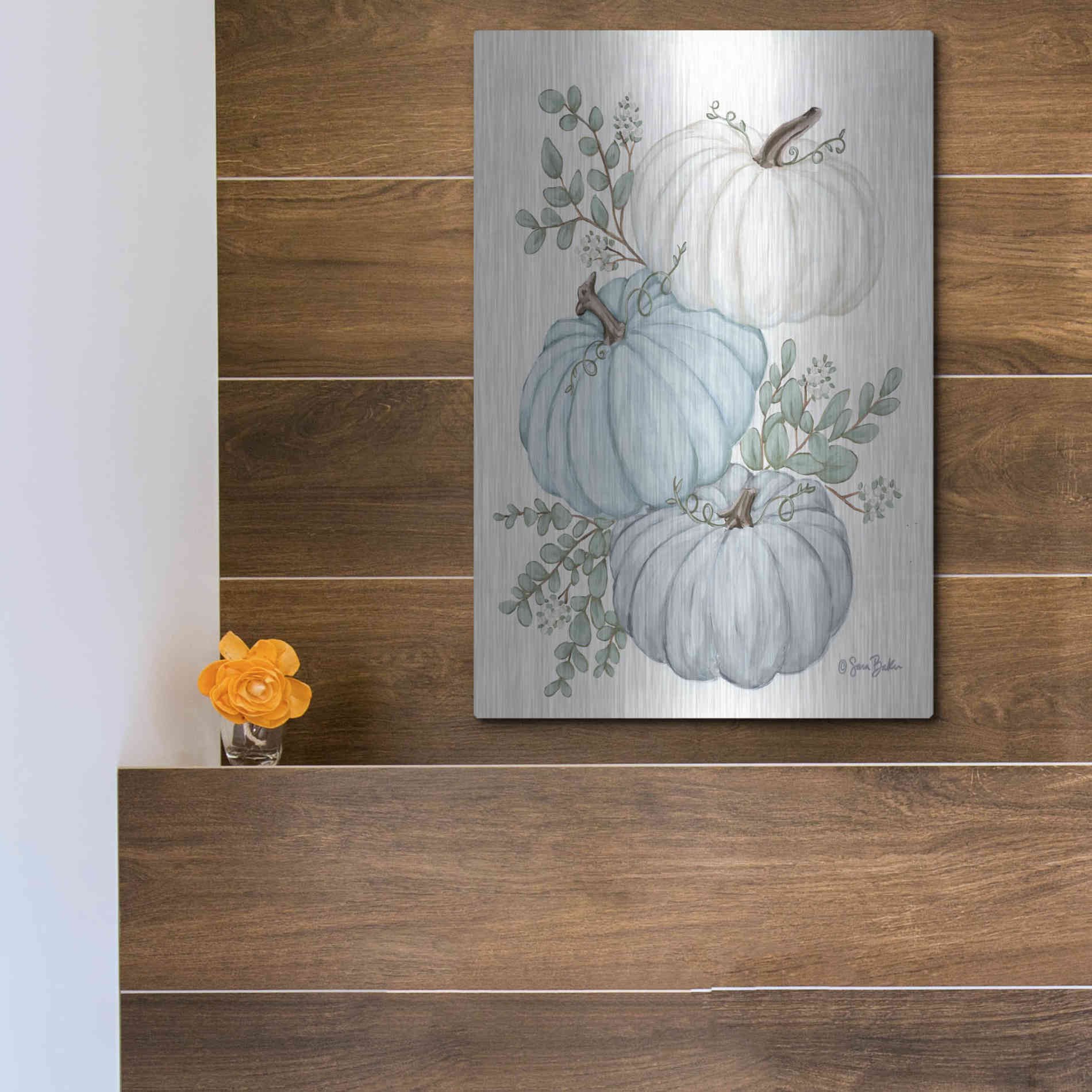 Luxe Metal Art 'Pumpkin Trio' by Sara Baker, Metal Wall Art,12x16