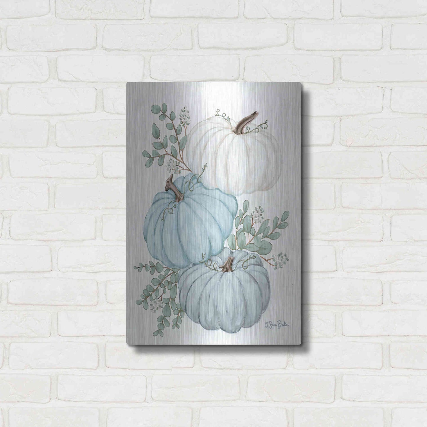 Luxe Metal Art 'Pumpkin Trio' by Sara Baker, Metal Wall Art,16x24