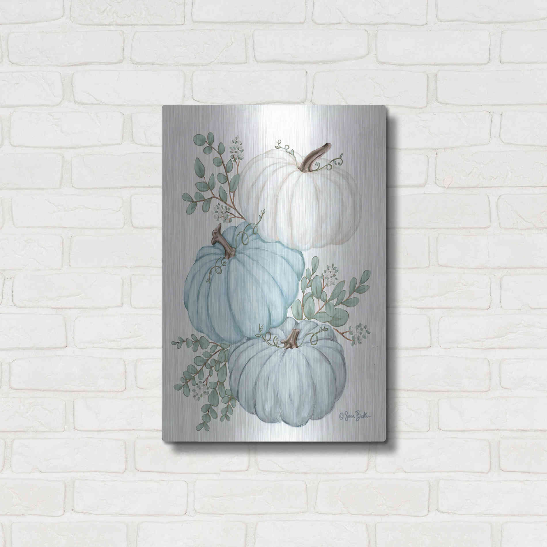 Luxe Metal Art 'Pumpkin Trio' by Sara Baker, Metal Wall Art,16x24