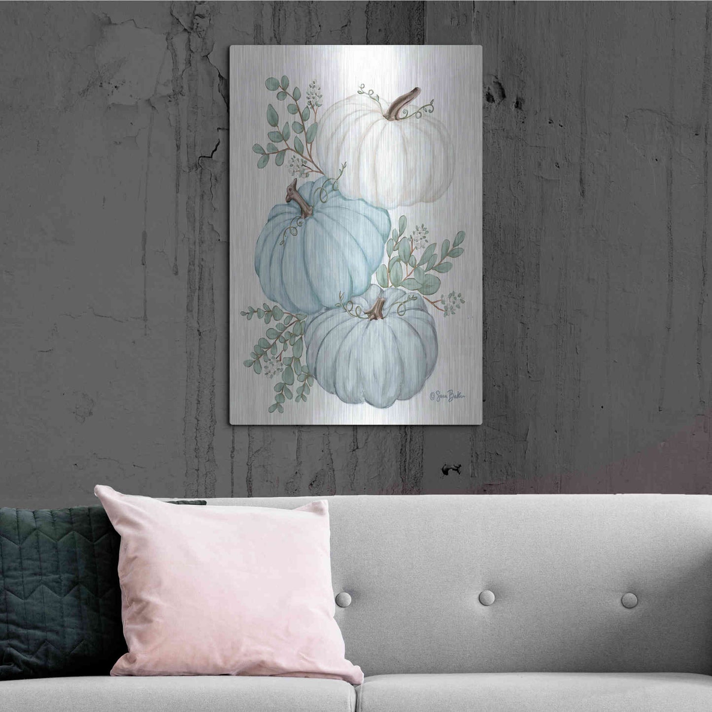 Luxe Metal Art 'Pumpkin Trio' by Sara Baker, Metal Wall Art,24x36