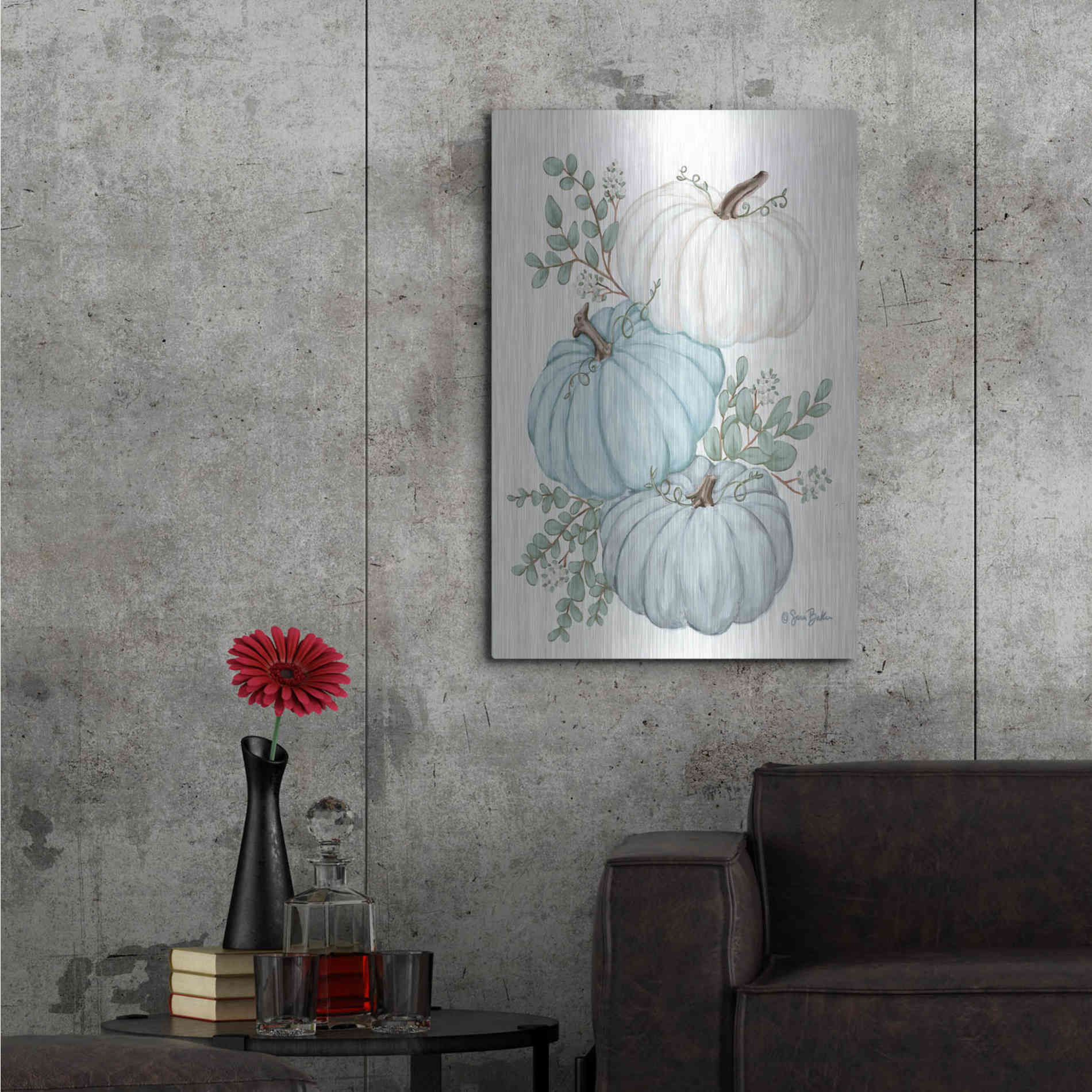 Luxe Metal Art 'Pumpkin Trio' by Sara Baker, Metal Wall Art,24x36