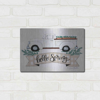 Luxe Metal Art 'Hello Spring Tulip Truck' by Sara Baker, Metal Wall Art,16x12