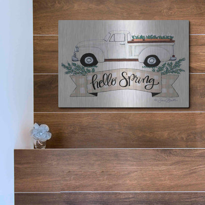 Luxe Metal Art 'Hello Spring Tulip Truck' by Sara Baker, Metal Wall Art,16x12