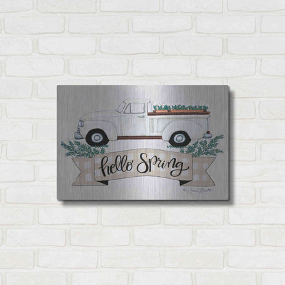 Luxe Metal Art 'Hello Spring Tulip Truck' by Sara Baker, Metal Wall Art,24x16