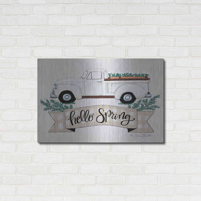 Luxe Metal Art 'Hello Spring Tulip Truck' by Sara Baker, Metal Wall Art,36x24