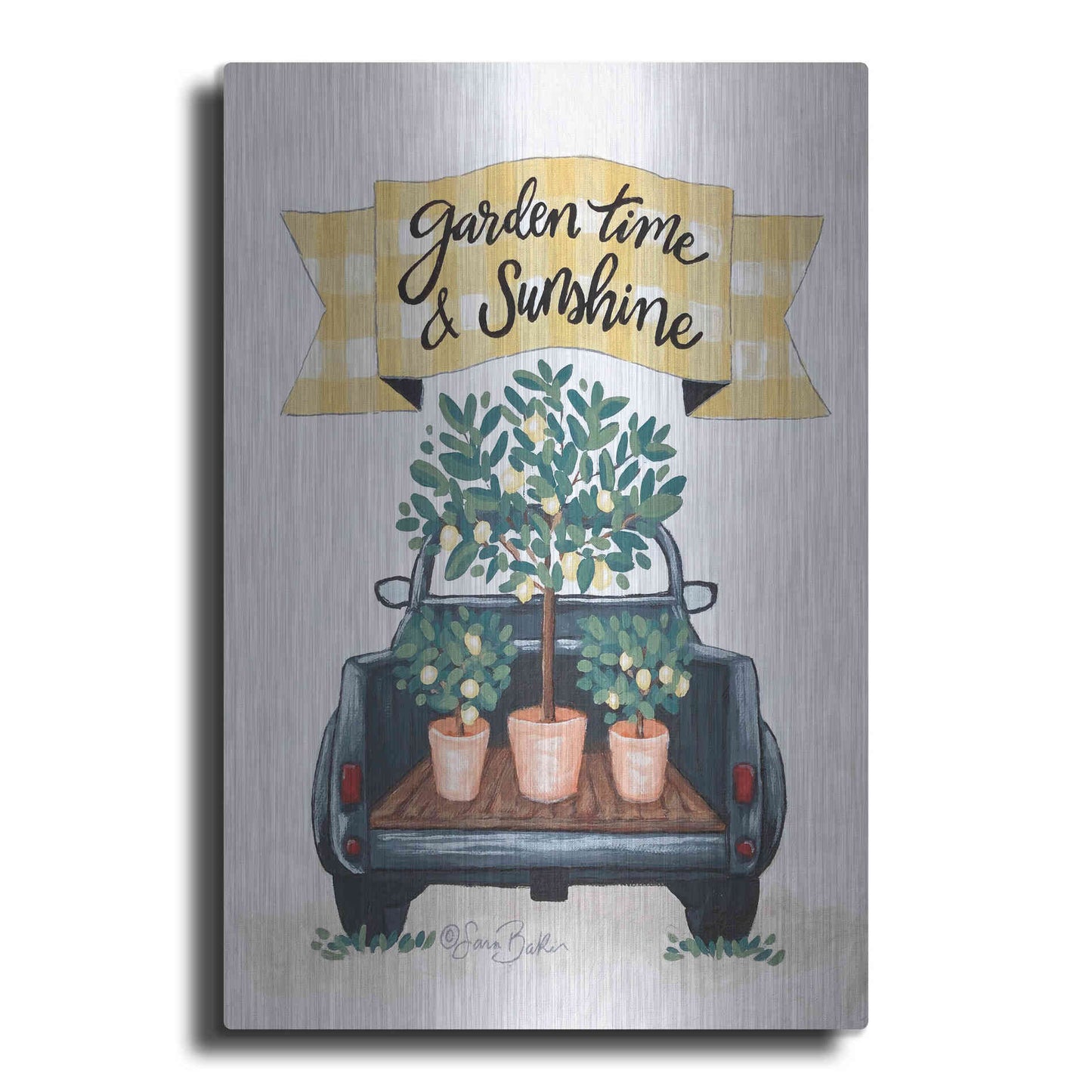 Luxe Metal Art 'Garden Time & Sunshine I' by Sara Baker, Metal Wall Art