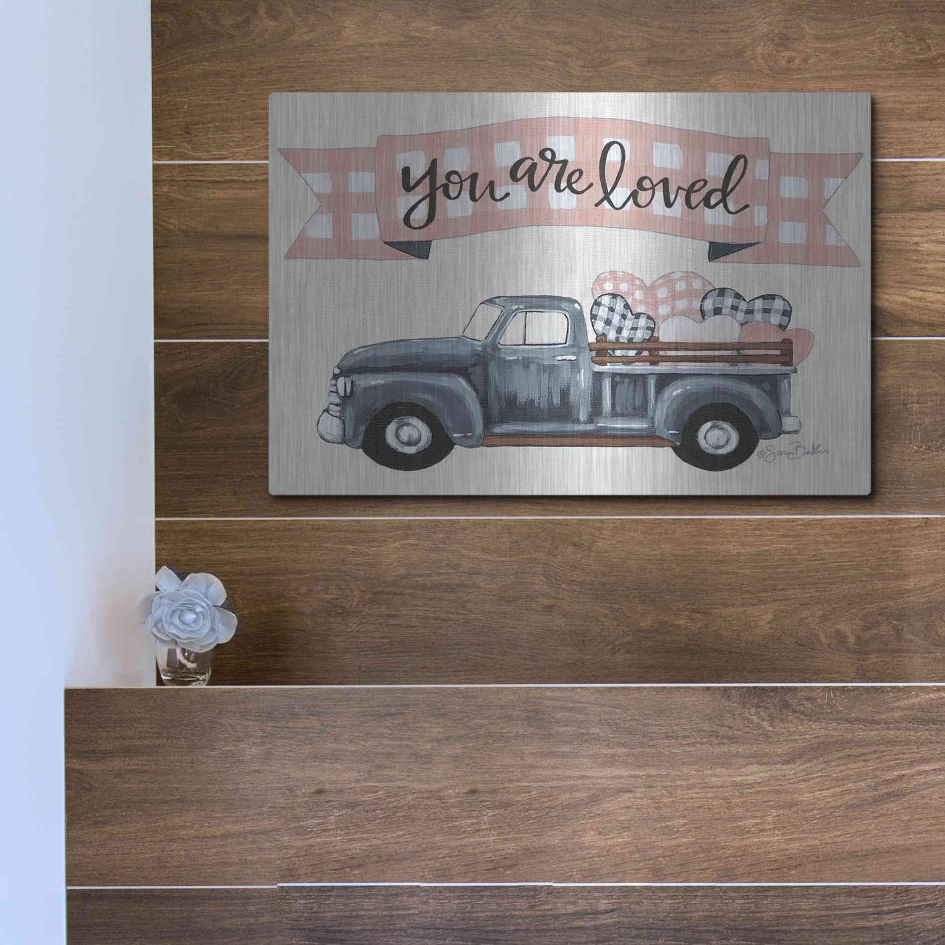 Luxe Metal Art 'You Are Loved' by Sara Baker, Metal Wall Art,16x12