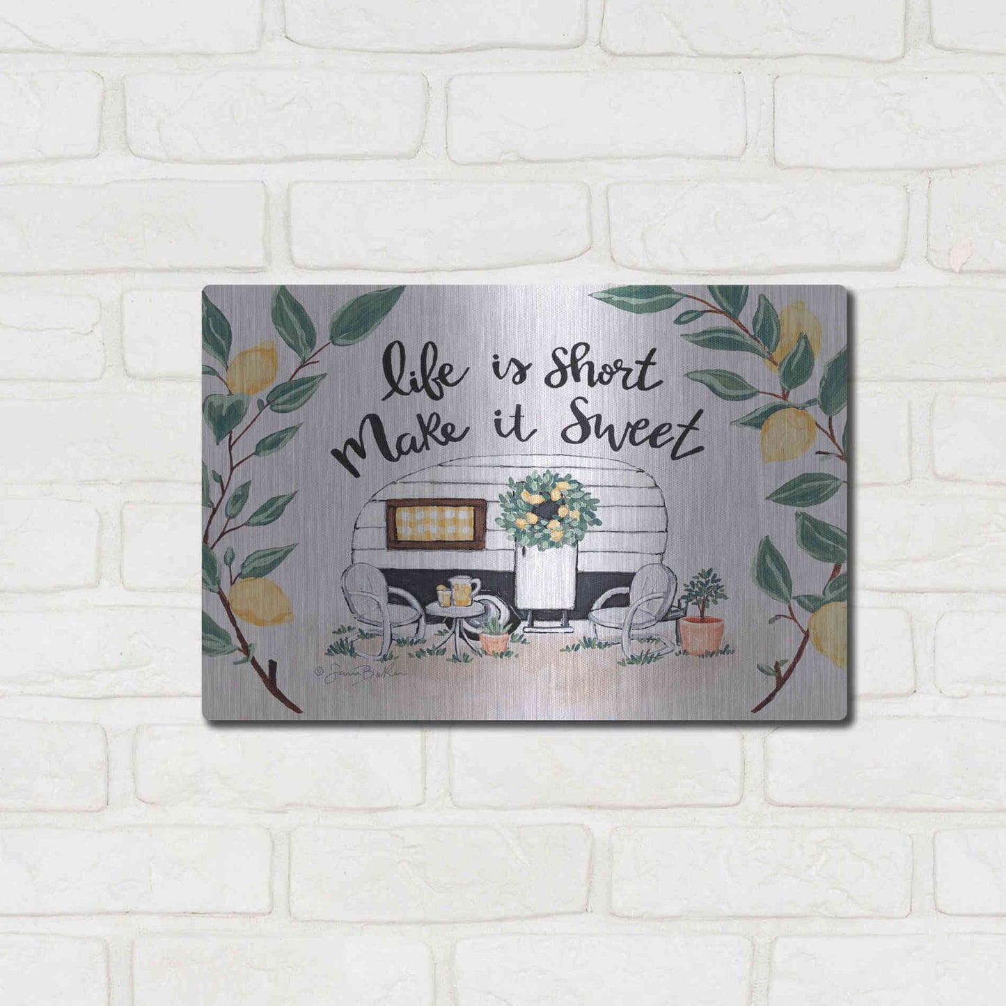 Luxe Metal Art 'Make It Sweet Vintage Camper' by Sara Baker, Metal Wall Art,16x12