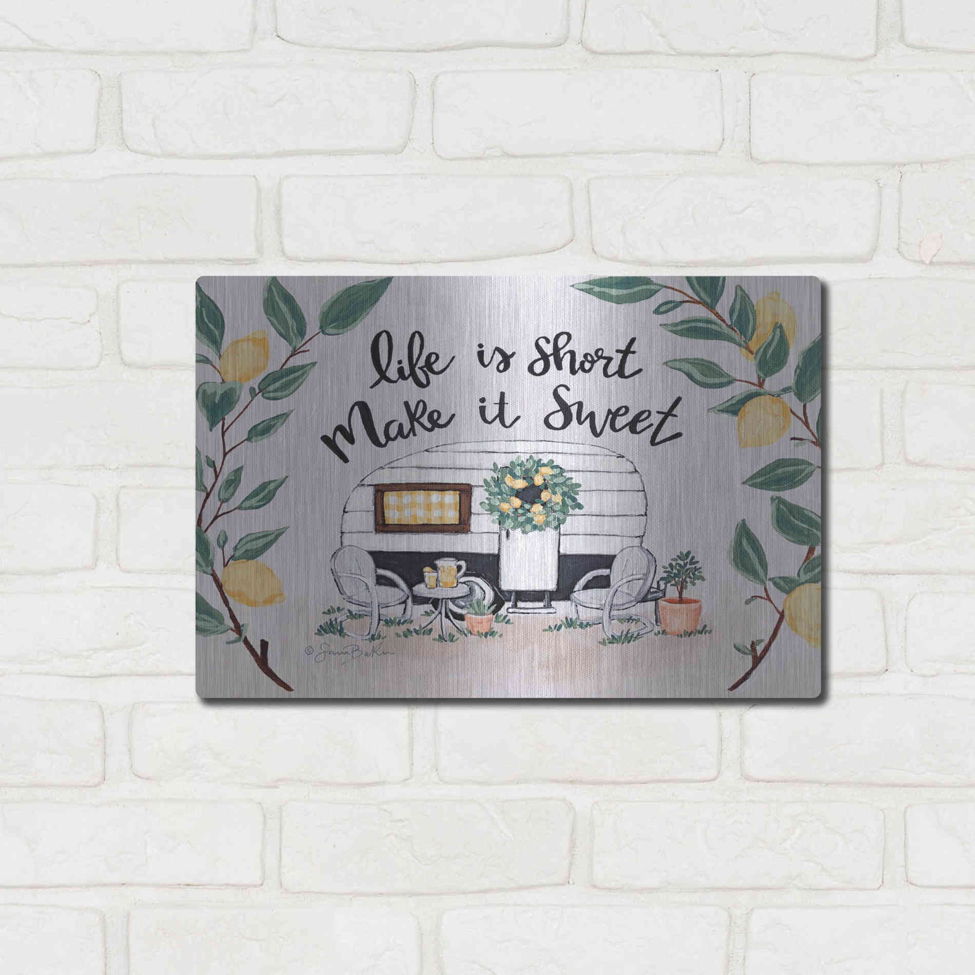 Luxe Metal Art 'Make It Sweet Vintage Camper' by Sara Baker, Metal Wall Art,16x12