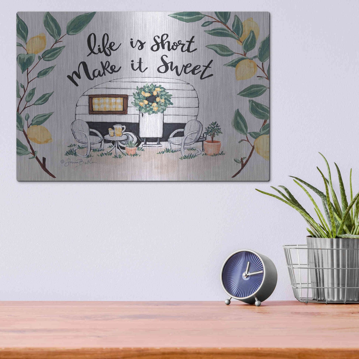 Luxe Metal Art 'Make It Sweet Vintage Camper' by Sara Baker, Metal Wall Art,16x12