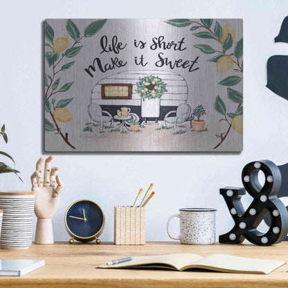 Luxe Metal Art 'Make It Sweet Vintage Camper' by Sara Baker, Metal Wall Art,16x12