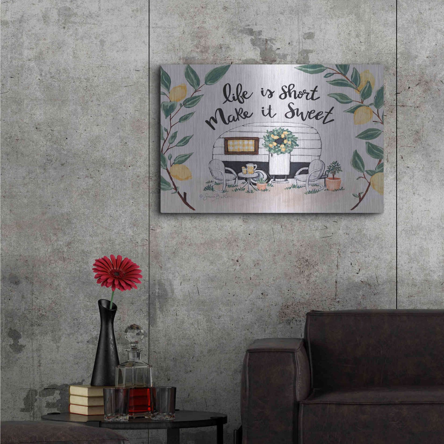 Luxe Metal Art 'Make It Sweet Vintage Camper' by Sara Baker, Metal Wall Art,36x24
