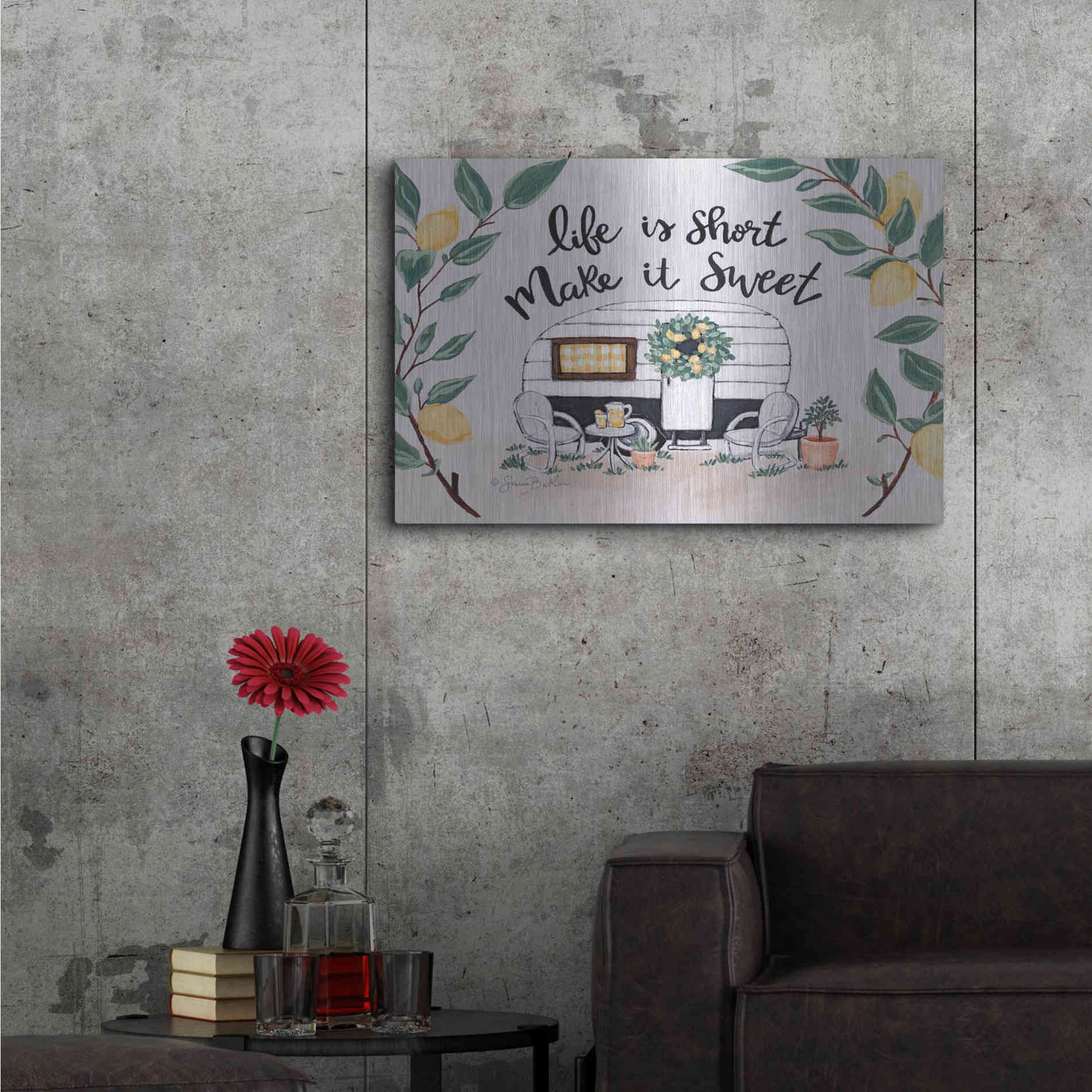 Luxe Metal Art 'Make It Sweet Vintage Camper' by Sara Baker, Metal Wall Art,36x24
