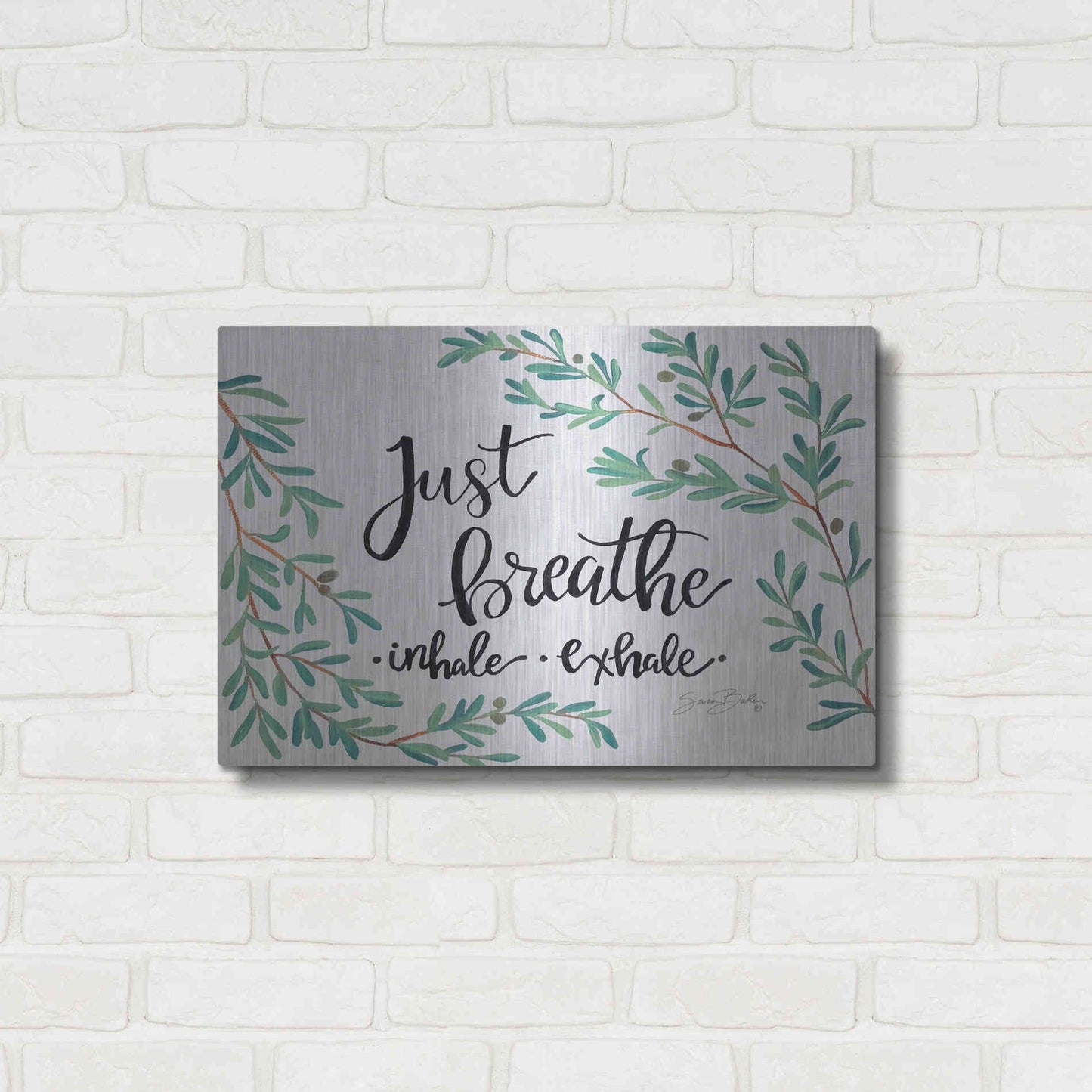 Luxe Metal Art 'Just Breathe Olive Stems' by Sara Baker, Metal Wall Art,24x16