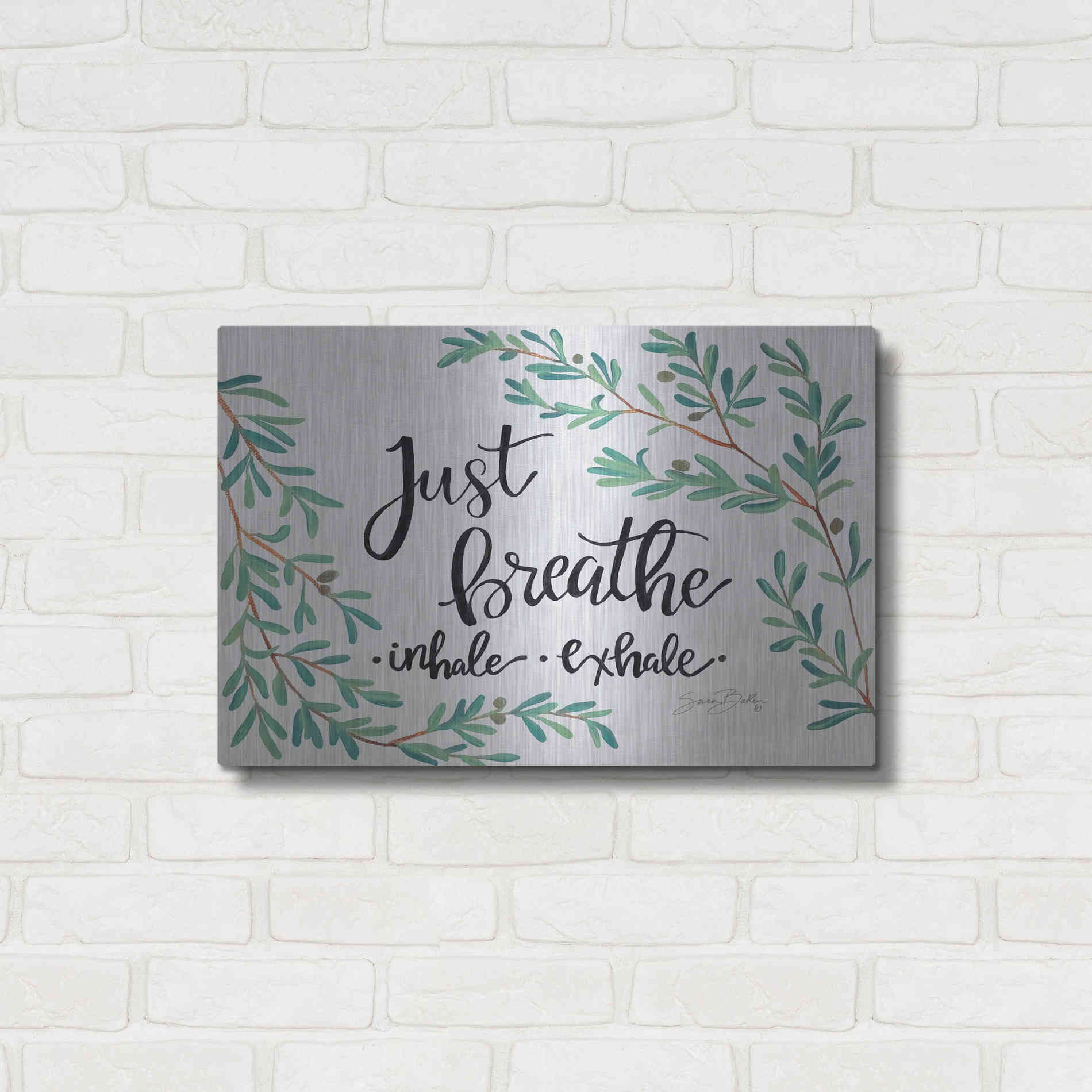 Luxe Metal Art 'Just Breathe Olive Stems' by Sara Baker, Metal Wall Art,24x16