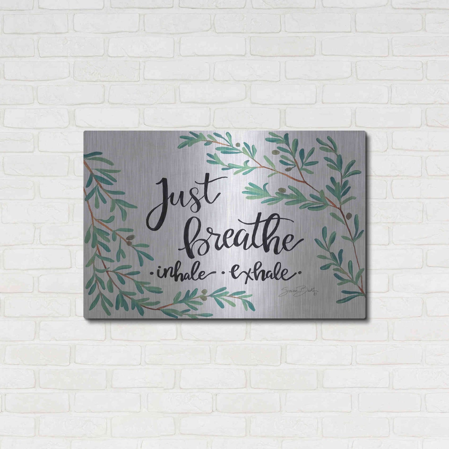 Luxe Metal Art 'Just Breathe Olive Stems' by Sara Baker, Metal Wall Art,36x24