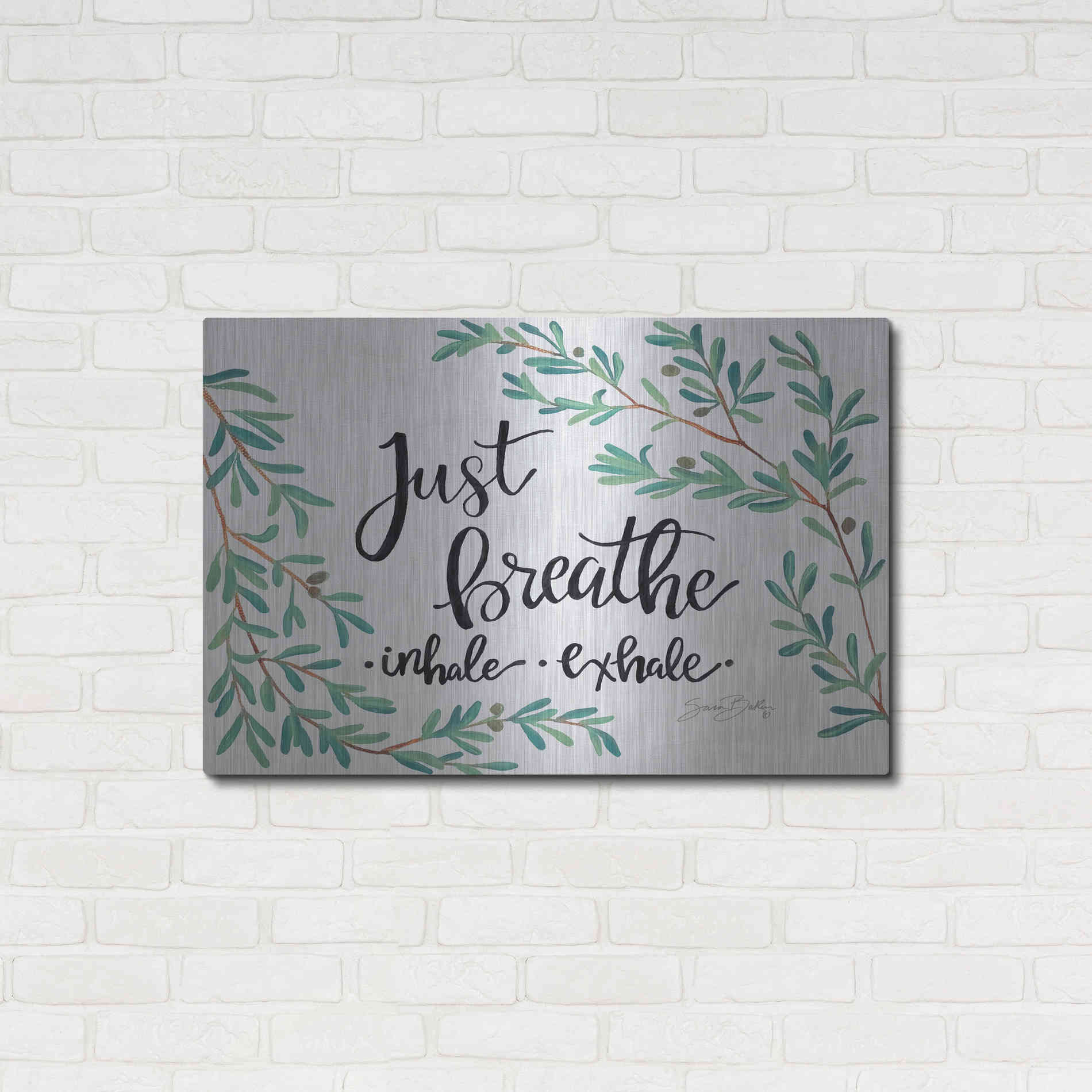 Luxe Metal Art 'Just Breathe Olive Stems' by Sara Baker, Metal Wall Art,36x24